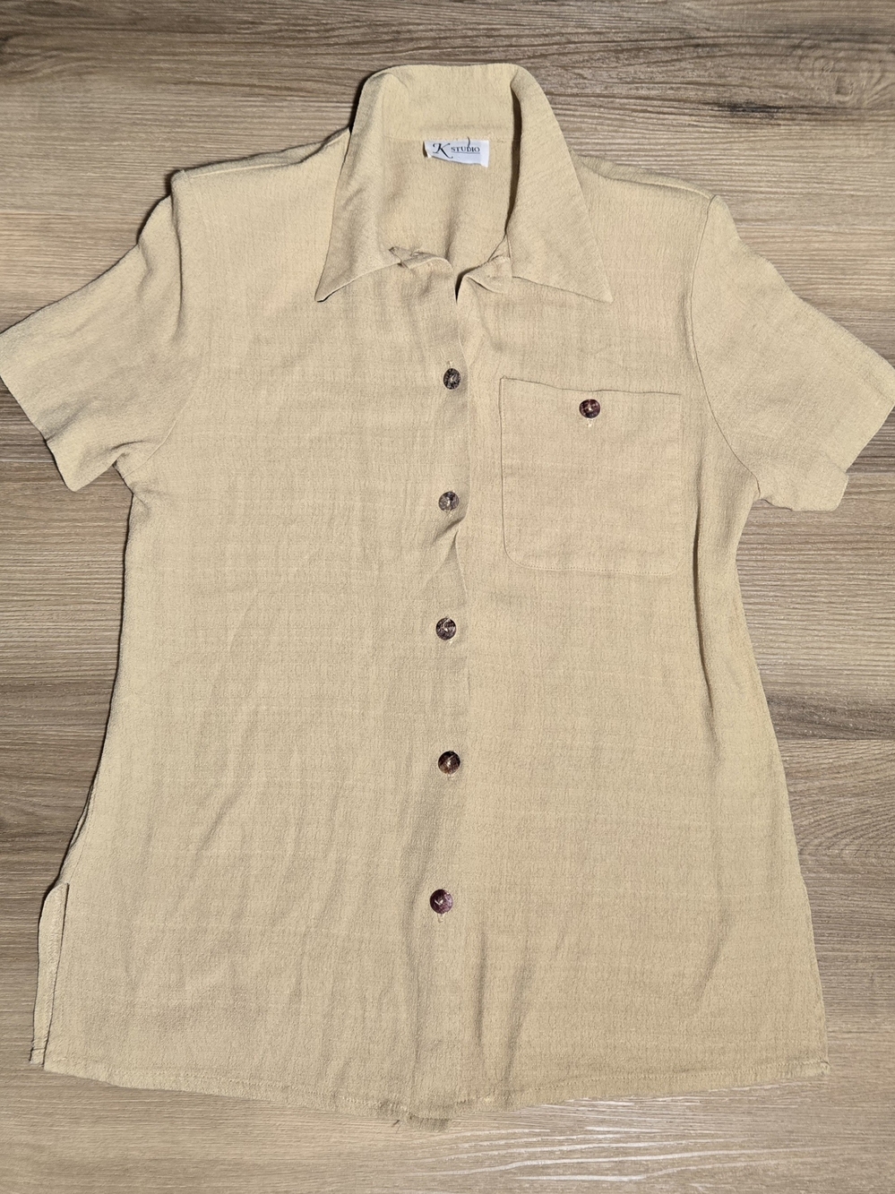 Beige Short-Sleeve Button-Up Shirt